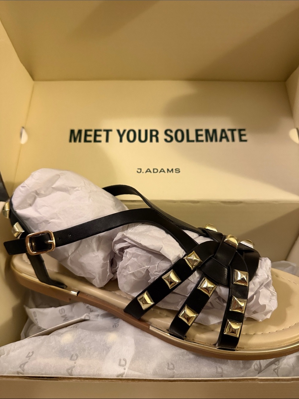 J. Adams Black Studded Flat Gladiator Sandals
